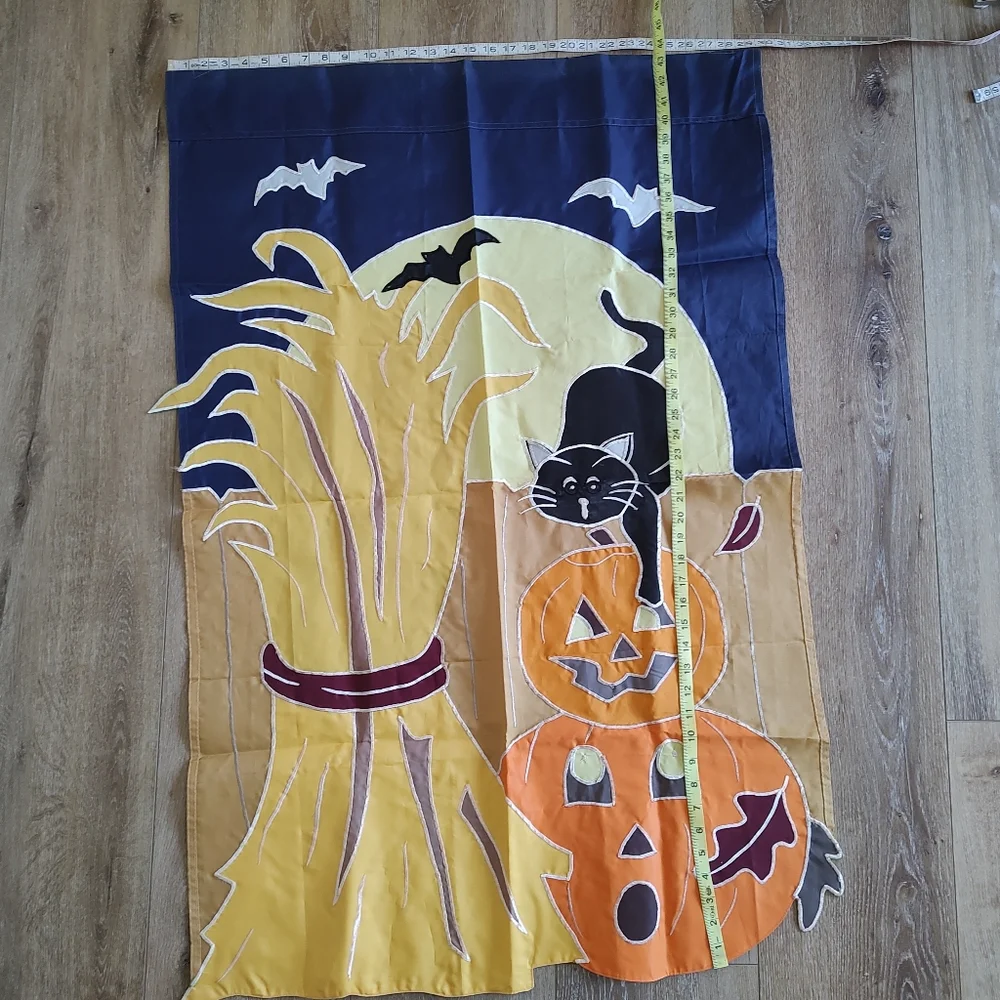 Harvest Moon Black Cat Pumpkin Halloween Yard Flag Navy Blue